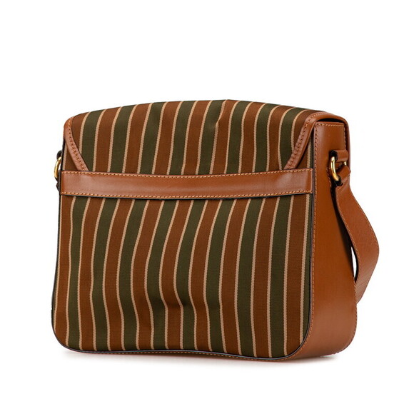 Celine Triomphe Striped Shoulder Bag Brown Green Canvas Leather - Picture 2 of 7